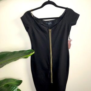 Haute Monde black dress with gold zipper